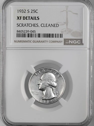 1932-S 25C WASHINGTON SILVER QUARTER NGC XF DETAIL SCRATCHES/CLEANED 8405239-045