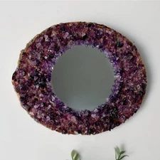 Amethyst Crystal Geode Mirror Handmade 8X9 in " | Raw Gemstone Boho Wall Decor