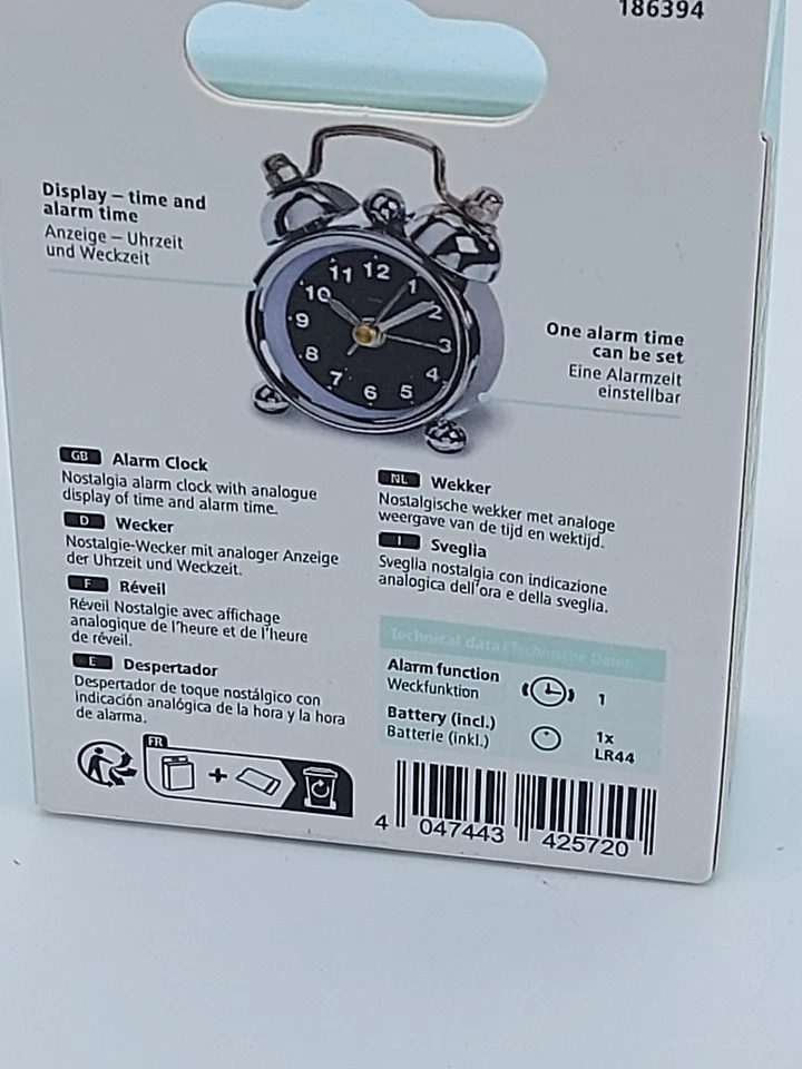 Wecker Nostalgie Mini 4 cm Analog Manuell Chrom Alarm Clock Rosa/Schwarz H1 - Bild 3 von 4