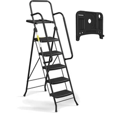 Step Ladder Steel 5-Step Folding Portable Anti-Slip Heavy Duty Stable
