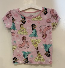 Disney Princess Kids Girls Belle Ariel Jasmine Cotton Short Sleeve PJ Top Pink 6