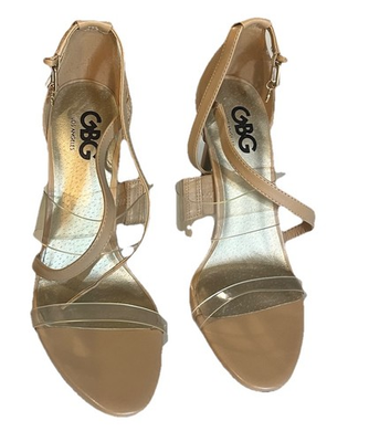 #ad GBG Los Angeles Fariahl Clear Strap Sandal Heels Nude Tan Size 7M Stiletto EUC $10.99
