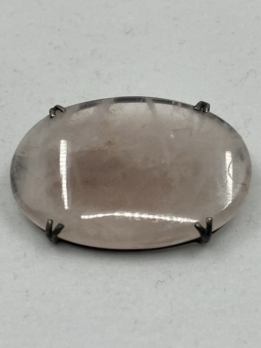 Vintage Sterling Rose Quartz Brooch Pink Oval Cabochon Silver 925 Retro Clasp