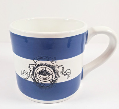 Williams-Sonoma Mug Dudley Coffee & Teas Embossed Blue & White Stripes 12 oz