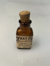 Rare Antique Apothecary Bottle for Hay Fever Treatment Pharma Cork Paper Label
