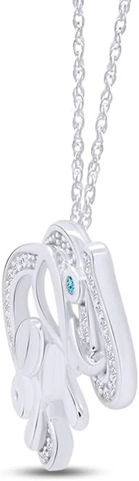 Round Blue Aquamarine & Diamond Elephant Pendant Necklace 14K White Gold Plated - Image 3 of 4