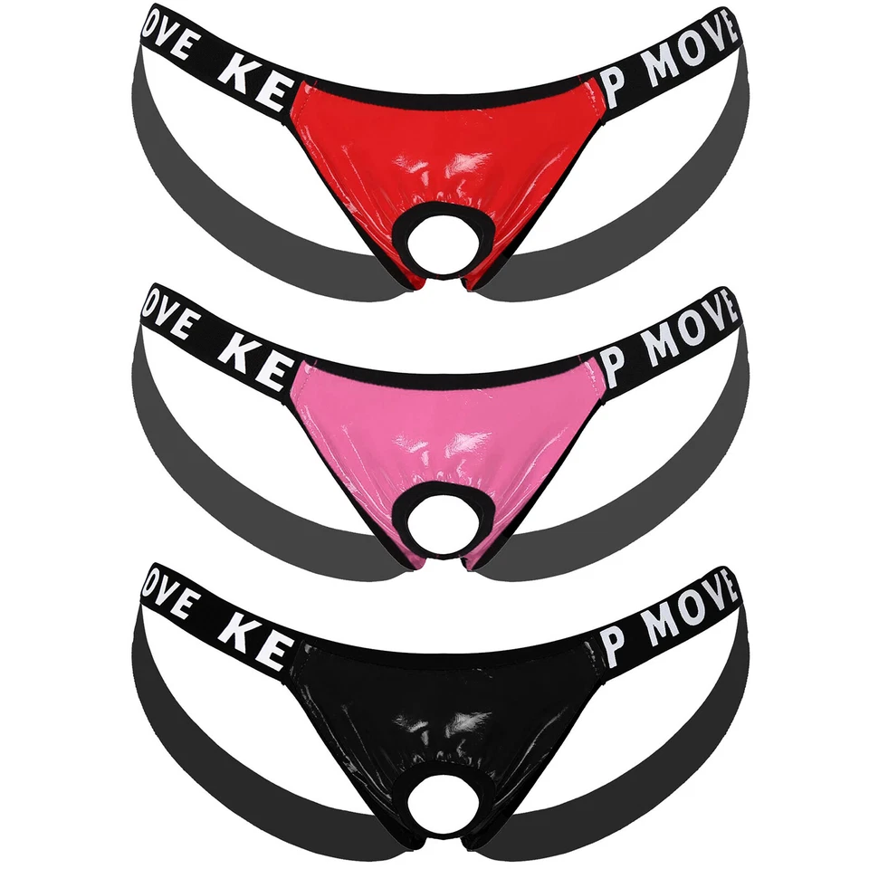 DE Wetlook Herren String Tanga Lack Leder Optik Sexy Unterwäsche Männer Slips - Bild 2 von 4