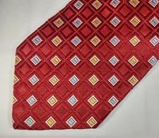 JoS. A. BANK Silk Tie Made in USA Signature Collection Red Geometric Sewn 60"