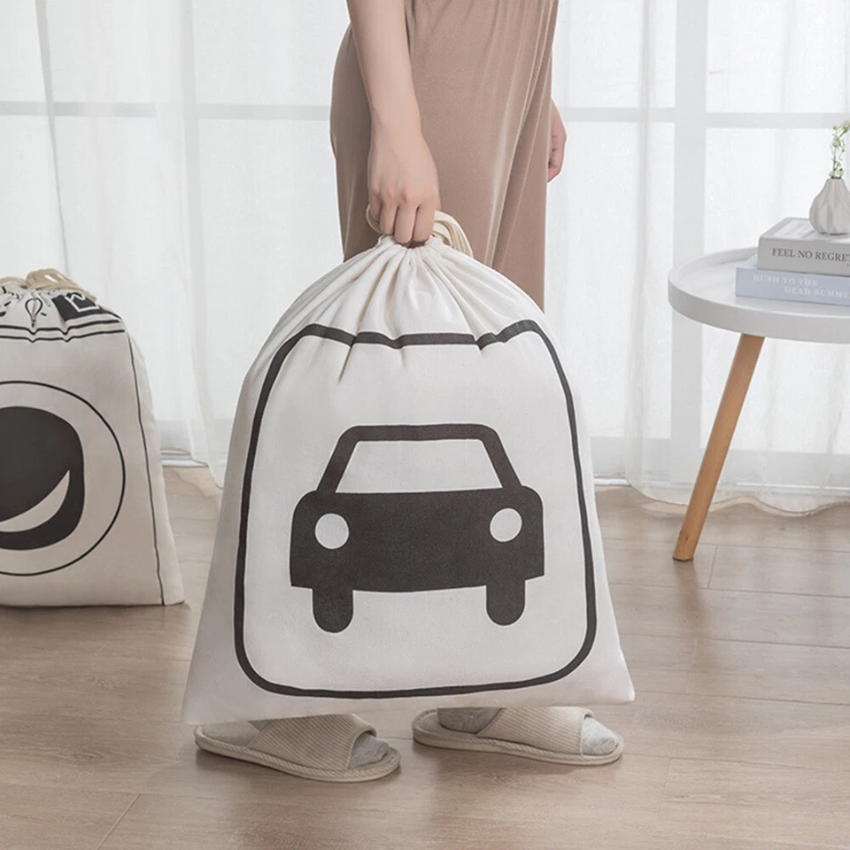 Extra Large Cotton Clothes Storage Bag Large Laundry Drawstring Bag 50x60CM wi - Image 4 of 4