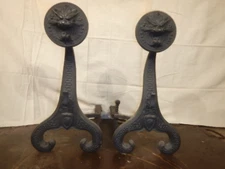 Antique Art Nouveau Gothic Dragon Bradley Hubbard Cast Iron Fireplace Andirons 