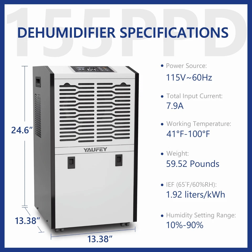 Yaufey Large Commercial 155 Pints Dehumidifier for Spaces up to 8,000 Sq. Ft - Image 3 of 4