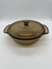 Anchor Ovenware Round Amber Brown Glass Casserole Dish with Lid 1.5 Qt
