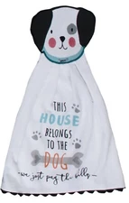 Set of 2 HOUSE BELONGS TO THE DOG Terry Kitchen Tie Towels by Kay Dee Designs