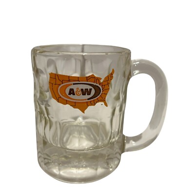 A & W Mug Collectible Heavy Glass Root Beer USA Map Logo 4-1/2 Tall