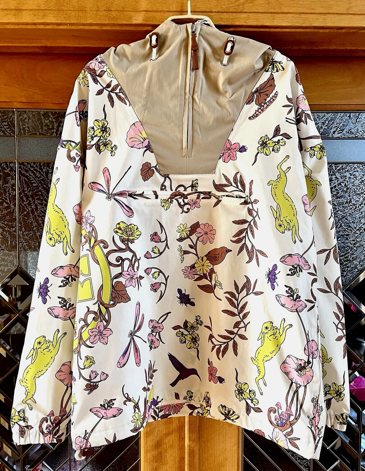 TORY BURCH GIACCA MEZZA ZIP NYLON ANORAK NUOVA AVORIO PRATO TAGLIA US M NUOVA CON ETICHETTE