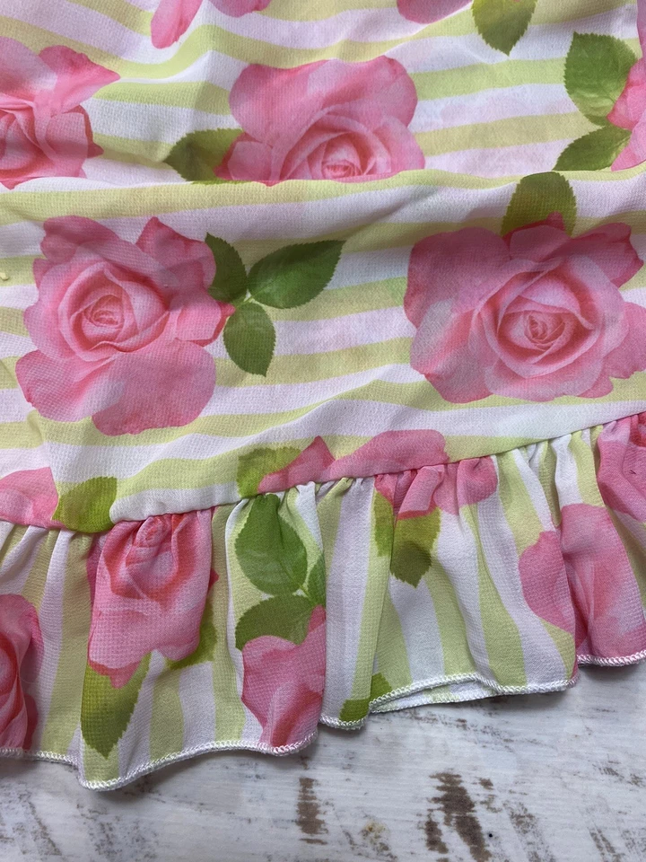 Traje de baño Kate Mack niñas rosa verde rosas rayas talla 6X Foto 3 de 4