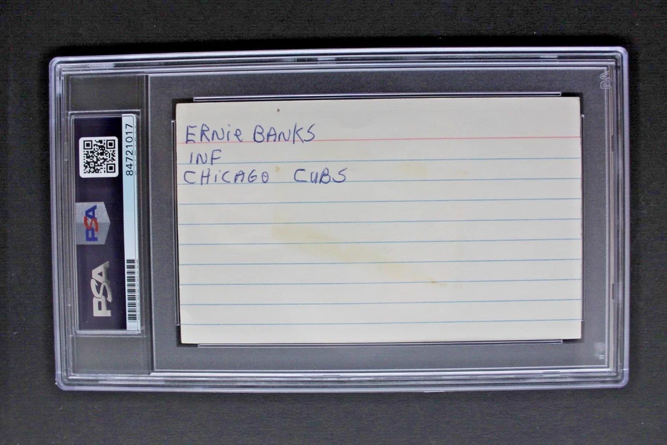 ERNIE BANKS (d.2015) Cubs HOF Autographed Signed 3x5 Index Card PSA - Image 2 of 3