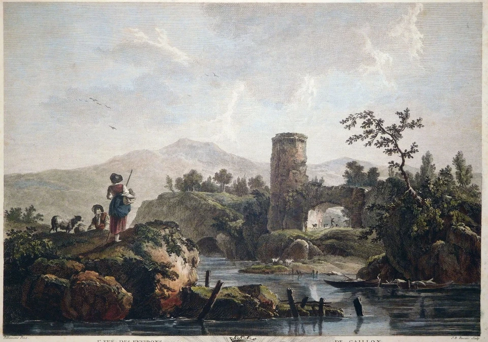 Radierung, Landschaft bei Gaillon, J.B. Pillement/ J.B. Racine, ~1770, L B 12 - Bild 3 von 4