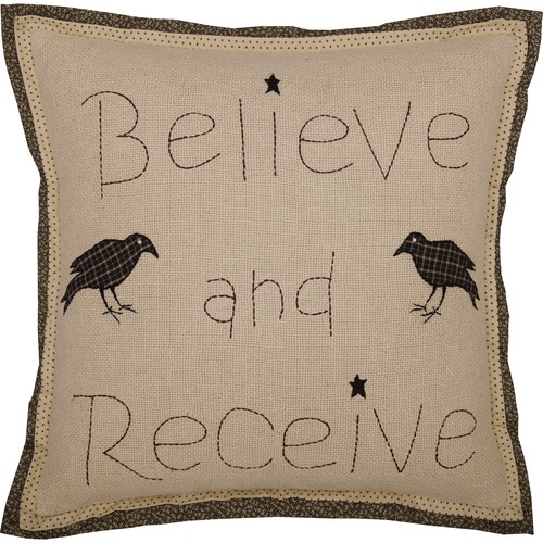 Primitive 18"x18" Believe Receive Pillow Tan Kettle Holiday Decor VHC Brands - Picture 5 of 7