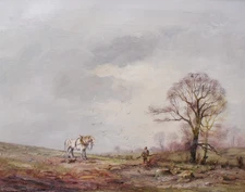 Alwyn Crawshaw  - Original Oil Painting - Winter landscape. Ploughman & Horse.