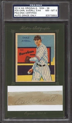 Earl Averill Signed Cut + 1934-36 National Chicle Diamonds Stars #35 PSA NM-MT 8 - Image 1 of 2