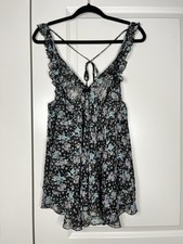 Victoria  s Secret Blue Floral Sheer Babydoll Tank Tiered Size M