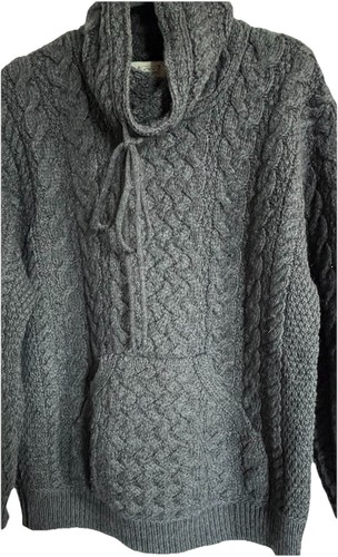 Aran Market Men’s Cowl Neck Sweater Sz M Gray 100% Merino Wool Made In Ireland - Picture 5 of 10