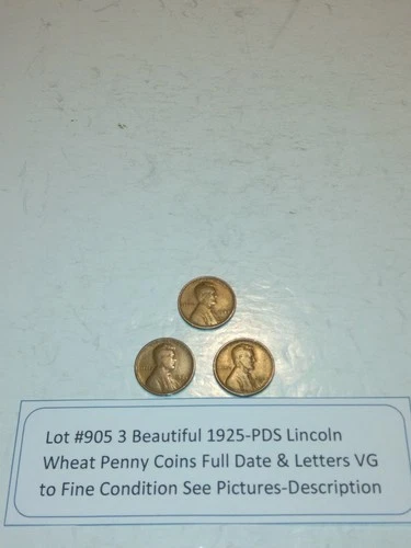 Lot #905 3 Beautiful Lincoln Wheats 1925-P 1925-D 1925-S VG-Fine See Pictures