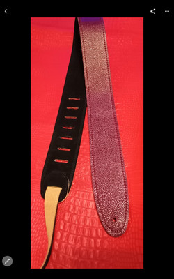 Embossed Leather purple lizard skin  And soft suede Inside  Guitar strap.
