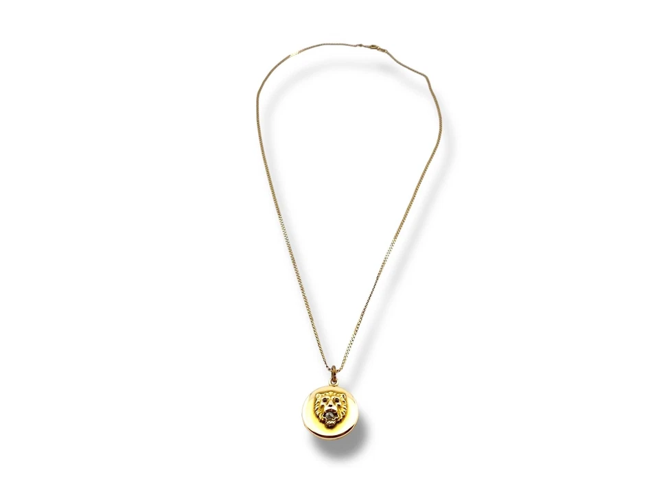 Colar pingente medalhão leão diamante europeu antigo ouro amarelo 14k Art Deco - Imagem 3 de 4
