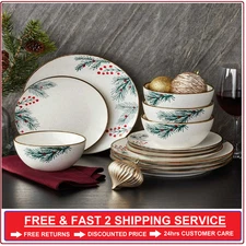 Member's Mark 12-Piece Stoneware Holiday Dinnerware Set - Holly