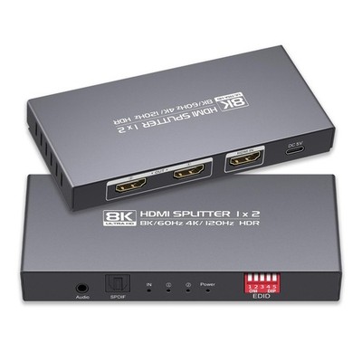 diaogenlee 8K HDMI Splitter 1 in 2 Out 4K 120hz，HDMI 2.1 1x2 Black