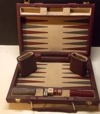 Travel Carry Case Backgammon Faux Leather Maroon