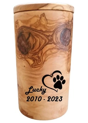 Tierurne Olivenholz naturbelassen 0,9 L | Urne für Hund Katze bis 15 kg gravierb - Bild 1 von 4