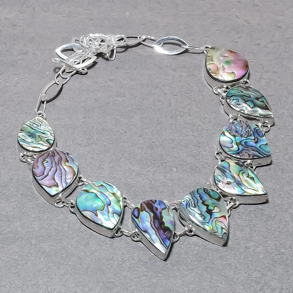 Colar de pedra preciosa em forma de pera concha Abalone corrente ajustável joia 18" DN 6899 - Imagem 2 de 4