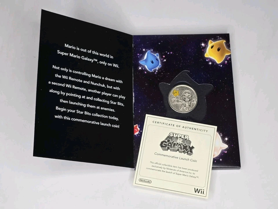 Moneda de lanzamiento promocional conmemorativa Super Mario Galaxy completa con caja Foto 3 de 4