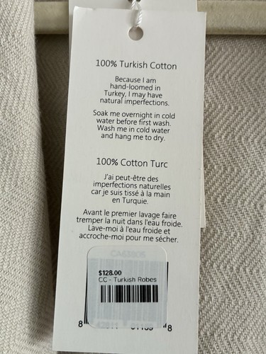 Matouk Kiran Turkish Waffle Knit Bath Robe Large beige Unisex Cotton Bamboo - Picture 6 of 10