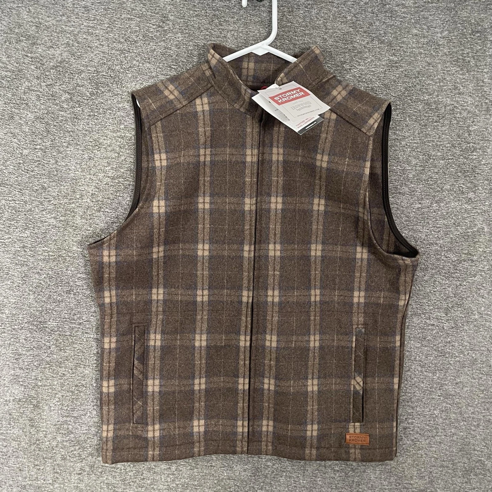 Stormy Kromer The Ironwood Vest Mens Large Brown Wool Plaid Full Zip Outdoor
