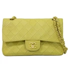 CHANEL CC Matelasse 23 Leather Chain Shoulder Bag Double Flap Green Gold