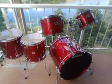 Yamaha Birch Custom Absolute Nouveau Drum Set, Six Piece, Red Sparkle Lacquer