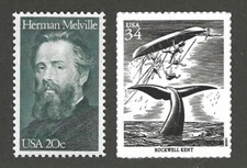 HERMAN MELVILLE + MOBY DICK (ROCKWELL KENT) - 2 U.S. STAMPS - MINT CONDITION