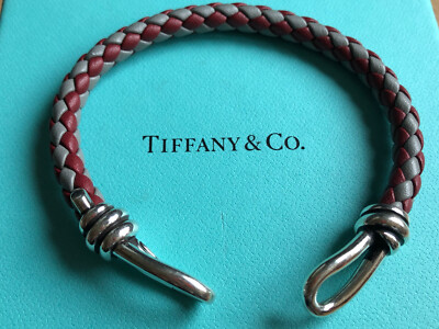 ポ*チ様 TIFFANY silver×leather bracelet Tiffany & Co. Paloma Picasso silver Knot clasp braided red grey