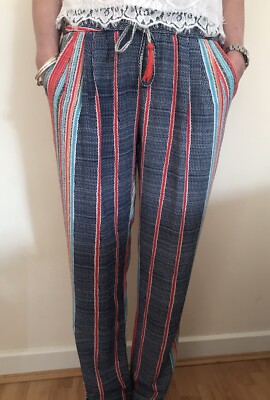 ''JUST. NOA'' PARIS STRIPED FLOWING SUMMER PALAZZO TROUSERS SIZE UK 6 8 & 10