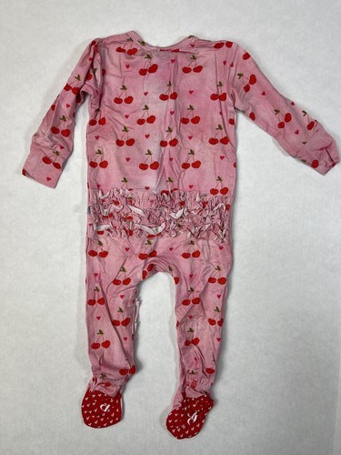 Posh Peanut Baby Girl Toddler Very Cherry Ruffled Footie One-Piece Outfit 6-9 Mo - Picture 2 of 6