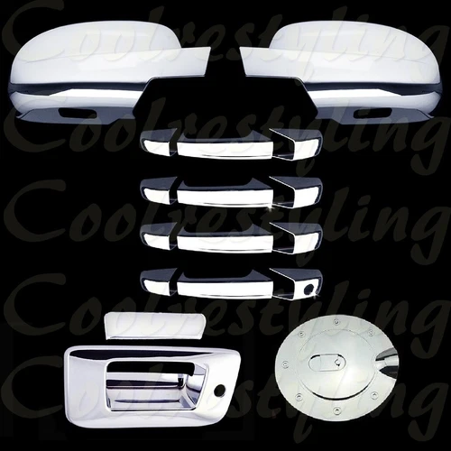 FOR 07~2012 13 Silverado Sierra Pickup Chrome Cover Mirror+4 Handle+Tailgate+GAS