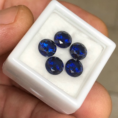 Dunkelblau Lab-gefertigte Saphir Edelsteine Rund Menge 5 Edelsteine Lose Diamantschliff c��070 - Bild 4 von 11
