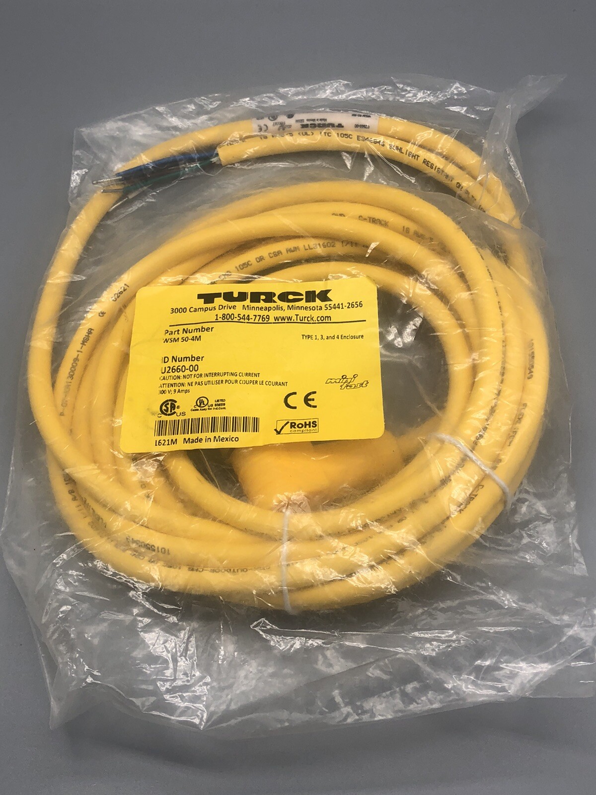 TURCK ELEKTRONIK WSM50-4M CORD SET U2660-00 Right Angle Male Connector ...