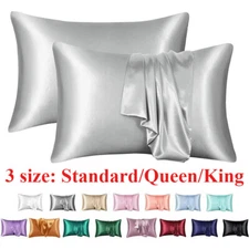 (2 Pack) Luxurious Satin Silk Pillowcase Soft Bedding Pillow Cover with Zipper