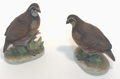 Two Lefton Quail Bird Figurines KW 2002 Hand Painted Porcelain VTG Bob White