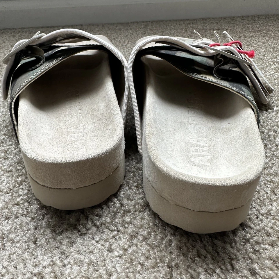 Nuevas Sandalias Zara $129 SRPLS Excedente Cuero Camuflaje Gamuza Toboganes Talla 10 1691/301 Foto 4 de 4